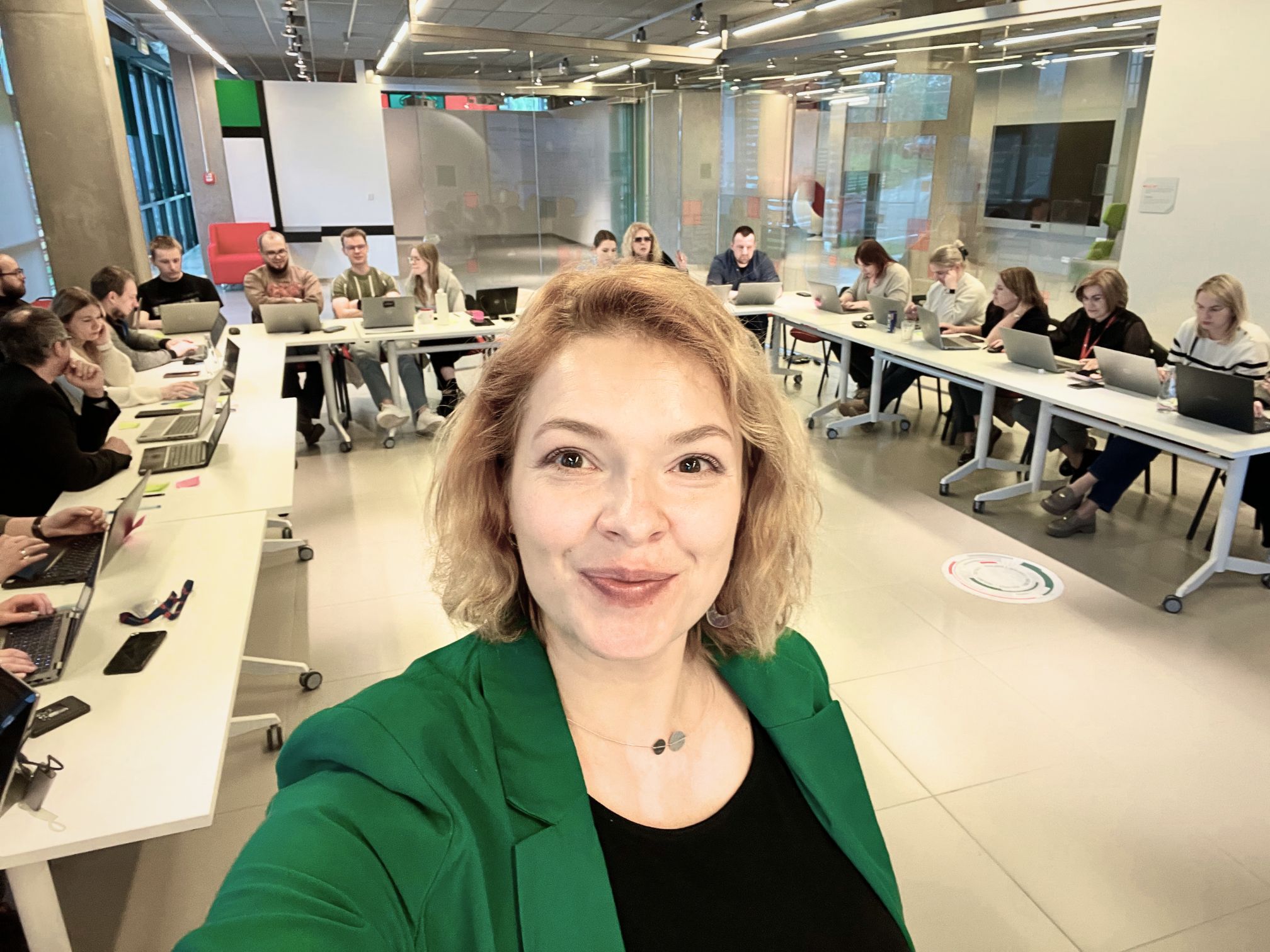 Participants working together during an AI training session